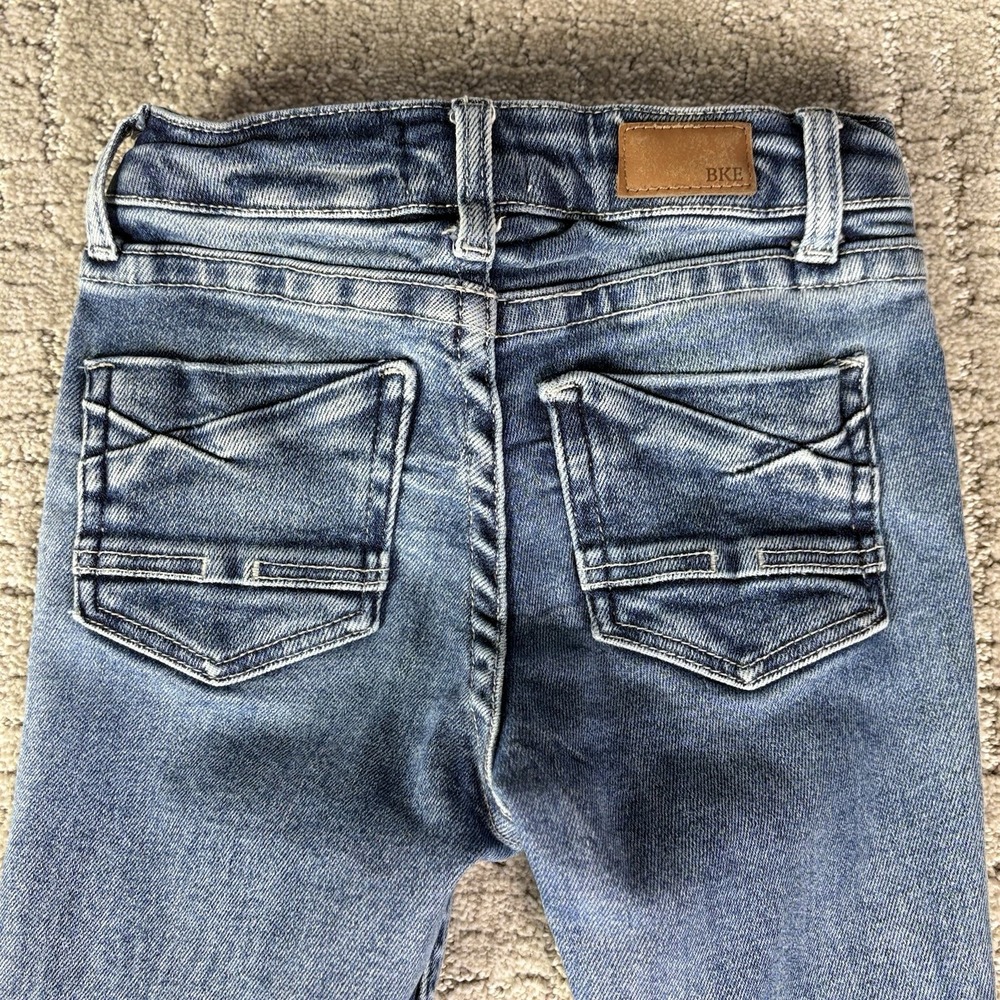 BKE Youth Girls Size 8R Flare Jeans Medium Wash Whisker Fade Stretch Denim